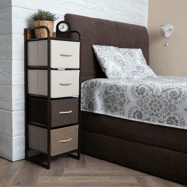 Comoda HAZEL TYP 1, bej/maro, MDF/metal/lemn/material textil, 31x29x99
