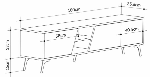 Comoda TV FIONA, stejar/alb, PAL melaminat, 180x36x48 cm