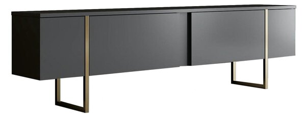 Comoda tv cu usi LUXE, gri antracit/auriu, PAL/metal, 180x50x30 cm