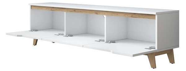 Comoda TV, alb/stejar, PAL, 180x35x49 cm