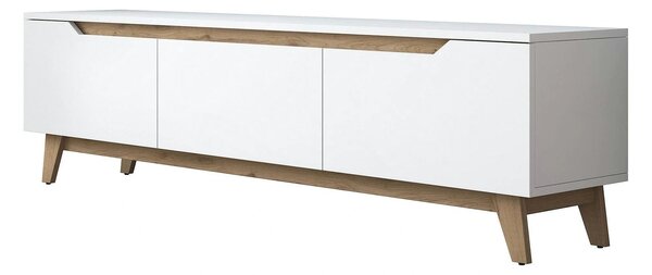 Comoda TV, alb/stejar, PAL, 180x35x49 cm