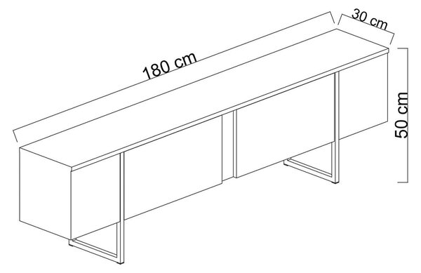Comoda tv cu usi LUXE, gri antracit/auriu, PAL/metal, 180x50x30 cm