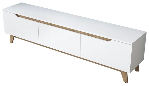 Comoda TV, alb/stejar, PAL, 180x35x49 cm