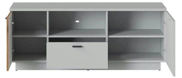 Comoda TV VERO, alb/stejar, PAL laminat, 145x40x59 cm