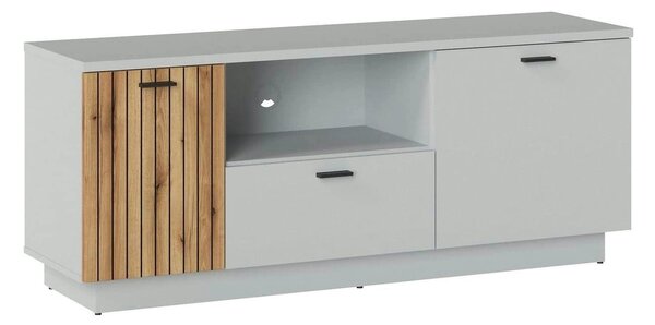 Comoda TV VERO, alb/stejar, PAL laminat, 145x40x59 cm