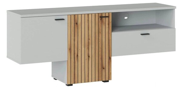 Comoda TV VERO, alb/stejar, PAL laminat, 160x40x69 cm
