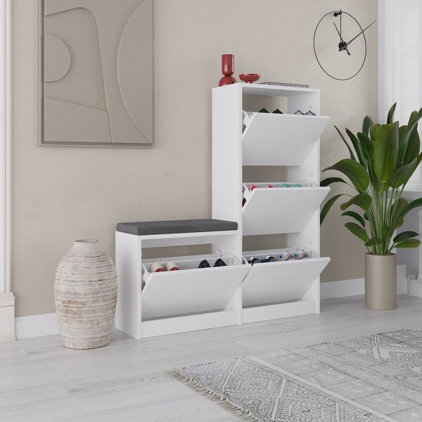 Dulap de pantofi cu banca Dude Alb 105x118.5x26 cm