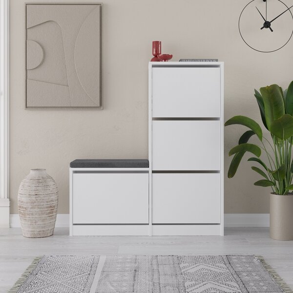 Dulap de pantofi cu banca Dude Alb 105x118.5x26 cm