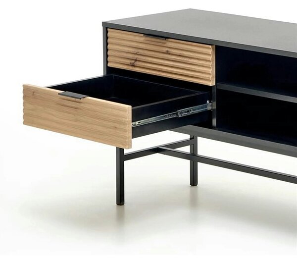 Comoda TV MURANO, stejar artisan/negru, PAL/metal, 150x40x61 cm