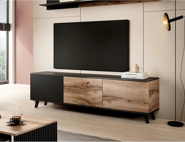 Comoda TV RANDOM, stejar wotan/negru, PAL furniruit, 180x40x52 cm