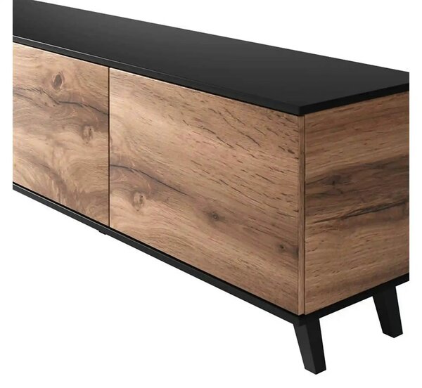 Comoda TV RANDOM, stejar wotan/negru, PAL furniruit, 180x40x52 cm