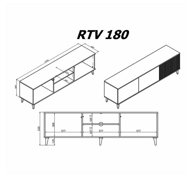 Comoda TV RANDOM, stejar wotan/negru, PAL furniruit, 180x40x52 cm