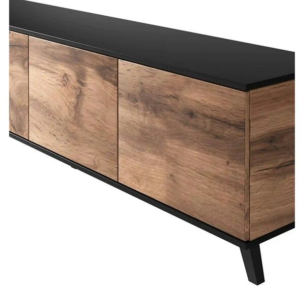 Comoda TV RANDOM, stejar wotan/negru, PAL furniruit, 200x40x52 cm