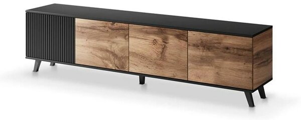 Comoda TV RANDOM, stejar wotan/negru, PAL furniruit, 200x40x52 cm