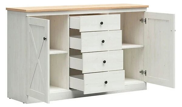 Comoda FRIJA, alb pin andersen/stejar artisan, PAL melaminat, 153x44x9