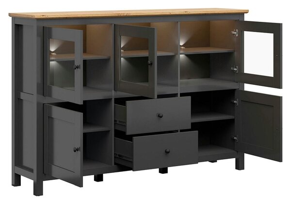 Comoda HESEN, gri grafit/stejar artisan, PAL melaminat/sticla, cu ilum