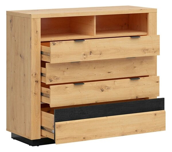 Comoda OSTIA, stejar artisan/negru, PAL, 117x42x101 cm