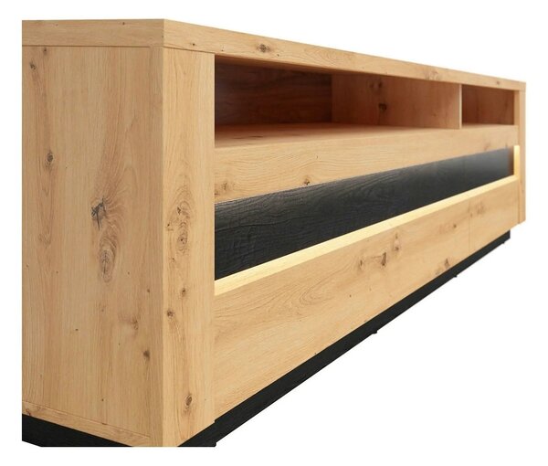 Comoda TV OSTIA, stejar artisan/negru, PAL, cu iluminare LED, 161x48x5