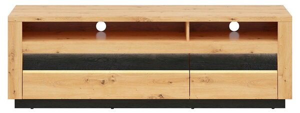 Comoda TV OSTIA, stejar artisan/negru, PAL, cu iluminare LED, 161x48x5