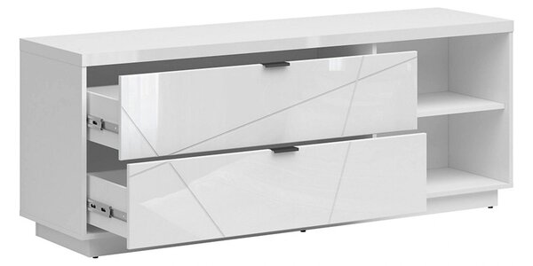 Comoda TV FORN, alb lucios, PAL, 156x43x61 cm