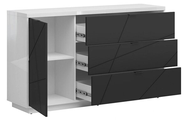 Comoda FORN, alb lucios/negru mat, PAL, 156x42.5x93 cm