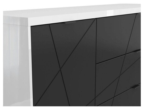 Comoda FORN, alb lucios/negru mat, PAL, 156x42.5x93 cm