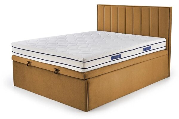 Pat ASENTO 160x200, stofa catifelata galben mustar - Element 8, cu sup