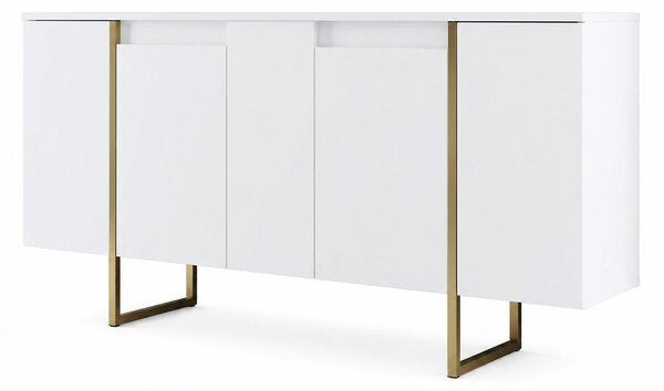 Comoda alba ingusta LUXE, PAL melaminat/metal, 160x35x80 cm