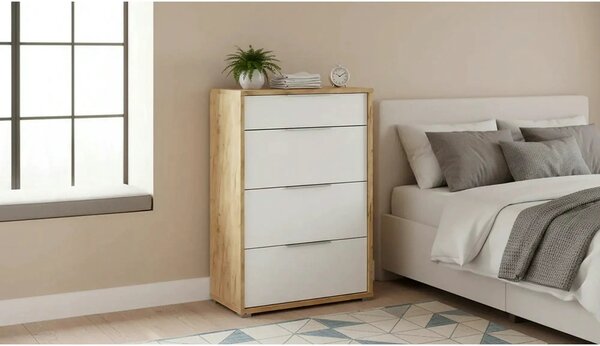 Comoda RIOMA TYP 22, stejar artisan/alb, DTD laminat, 75x38x112 cm