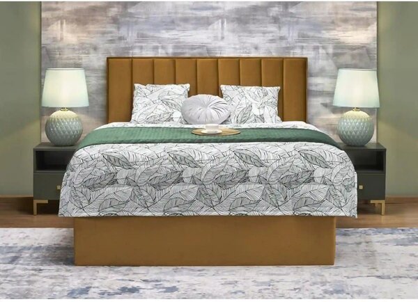 Pat ASENTO 160x200, stofa catifelata galben mustar - Element 8, cu sup