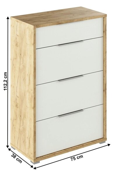 Comoda RIOMA TYP 22, stejar artisan/alb, DTD laminat, 75x38x112 cm