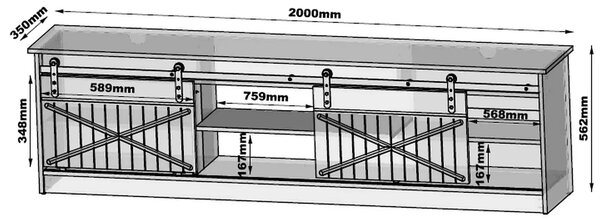 Comoda TV GRANERO, alb, PAL laminat, 200x35x57 cm