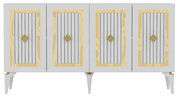 Comoda NORA, alb/auriu, PAL melaminat, 150x40x79 cm