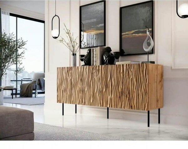 Comoda JUNGLE, stejar wotan/negru, PAL laminat, 152x42x75 cm