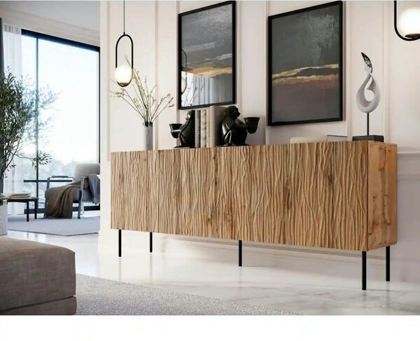 Comoda JUNGLE, stejar wotan/negru, PAL laminat/metal, 190x42x75 cm