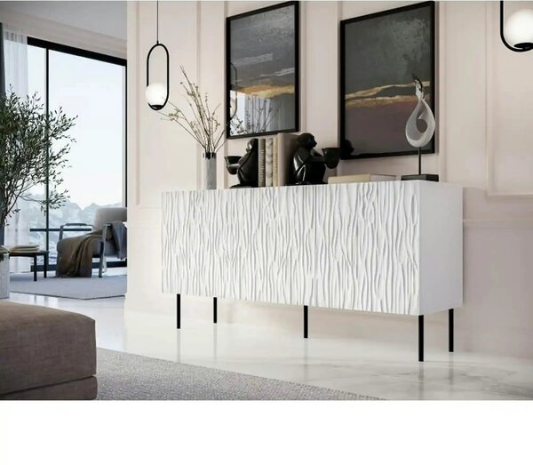 Comoda JUNGLE, alb/negru, PAL laminat/metal, 152x42x75 cm