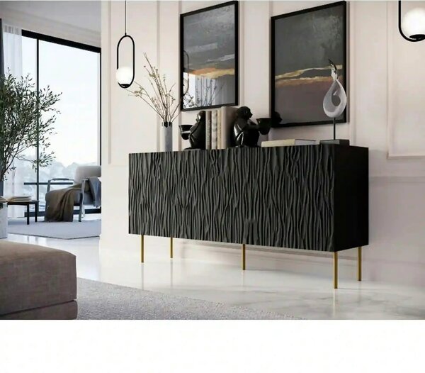 Comoda JUNGLE, negru/auriu, PAL laminat, 152x42x75 cm