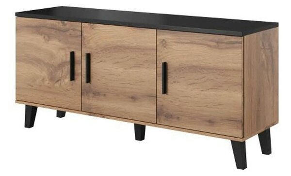 Comoda LOTTA, stejar wotan/negru, PAL, cu 3 usi, 150x45x69 cm