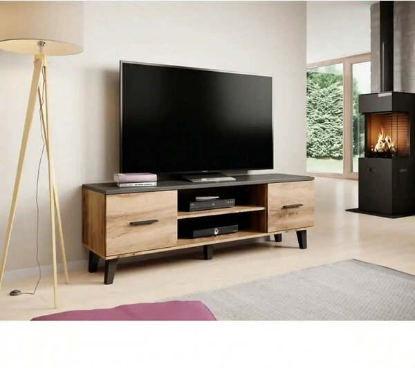 Comoda TV LOTTA, stejar wotan/negru, PAL, 160x40x53 cm