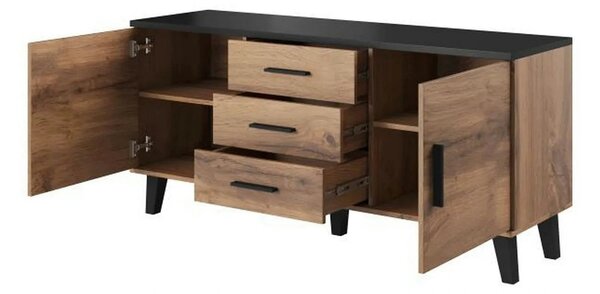 Comoda LOTTA, stejar wotan/negru, PAL, 150x45x69 cm