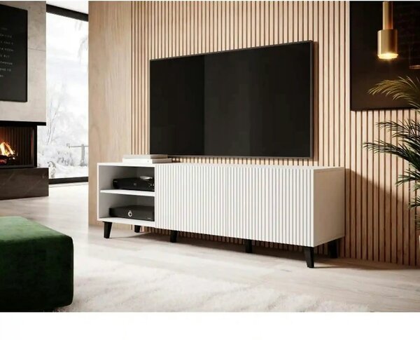 Comoda TV PAFOS, alb, PAL laminat, 150x40x52 cm