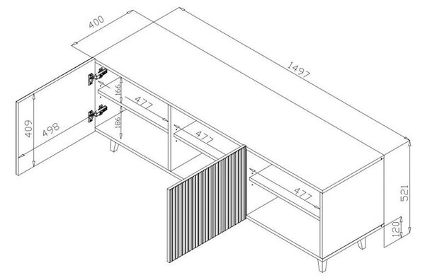 Comoda TV PAFOS, negru, PAL laminat, 150x40x52 cm