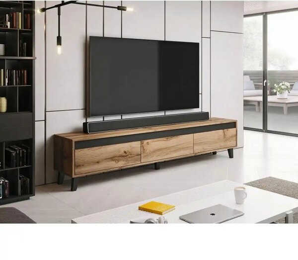 Comoda TV NORD, stejar wotan/gri antracit, PAL laminat, 185x38x42 cm