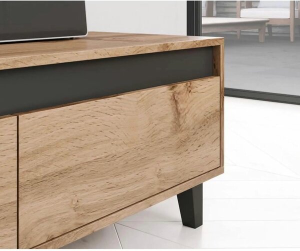 Comoda TV NORD, stejar wotan/gri antracit, PAL laminat, 185x38x42 cm
