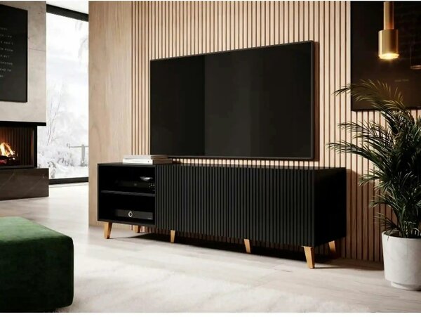 Comoda TV PAFOS, negru, PAL laminat, 150x40x52 cm