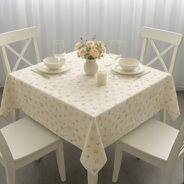 Fata de masa din bumbac teflonat 120x160 cm floricele galbene