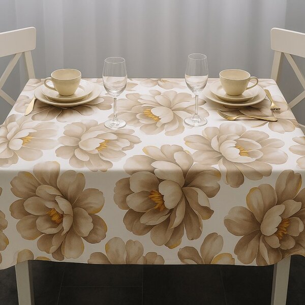 Fata de masa din bumbac teflonat 120x160 cm, floral bej