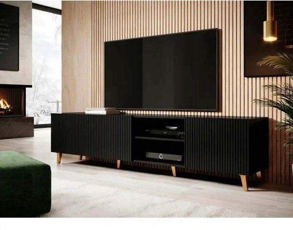 Comoda TV mare PAFOS, negru, PAL laminat, 200x40x52 cm