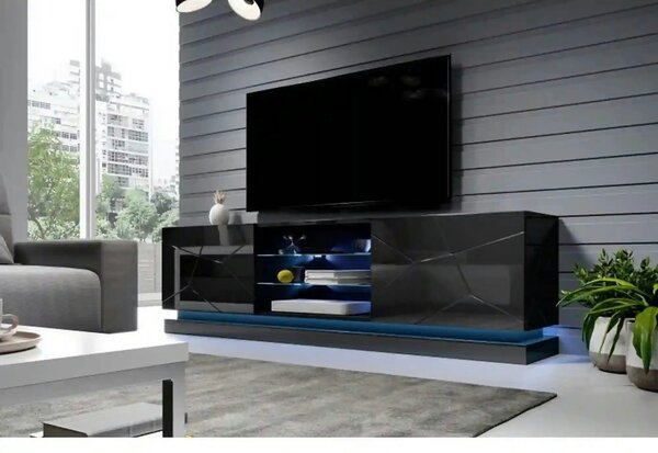 Comoda TV QIU, negru, 200x40x57 cm