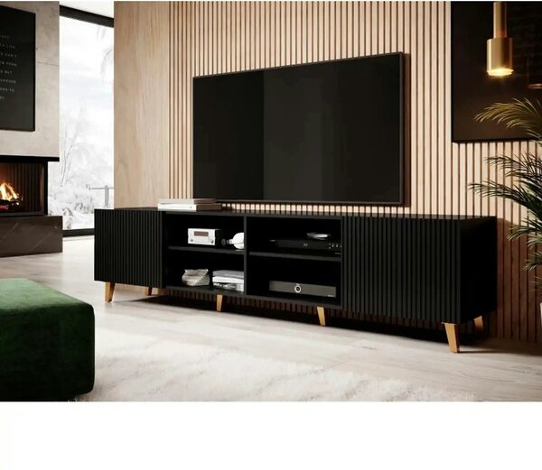 Comoda TV mare PAFOS, negru, PAL laminat, 200x40x52 cm